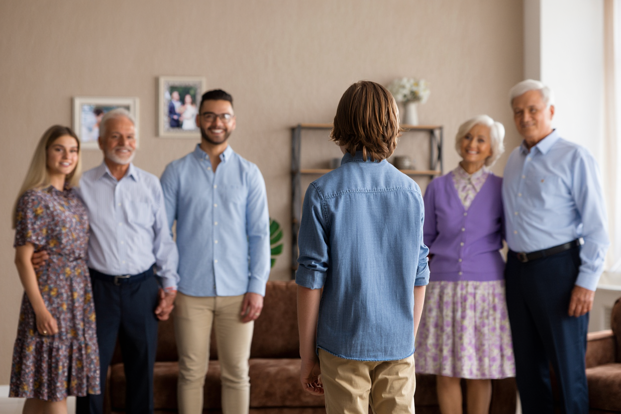 Дитина навпроти родичів
